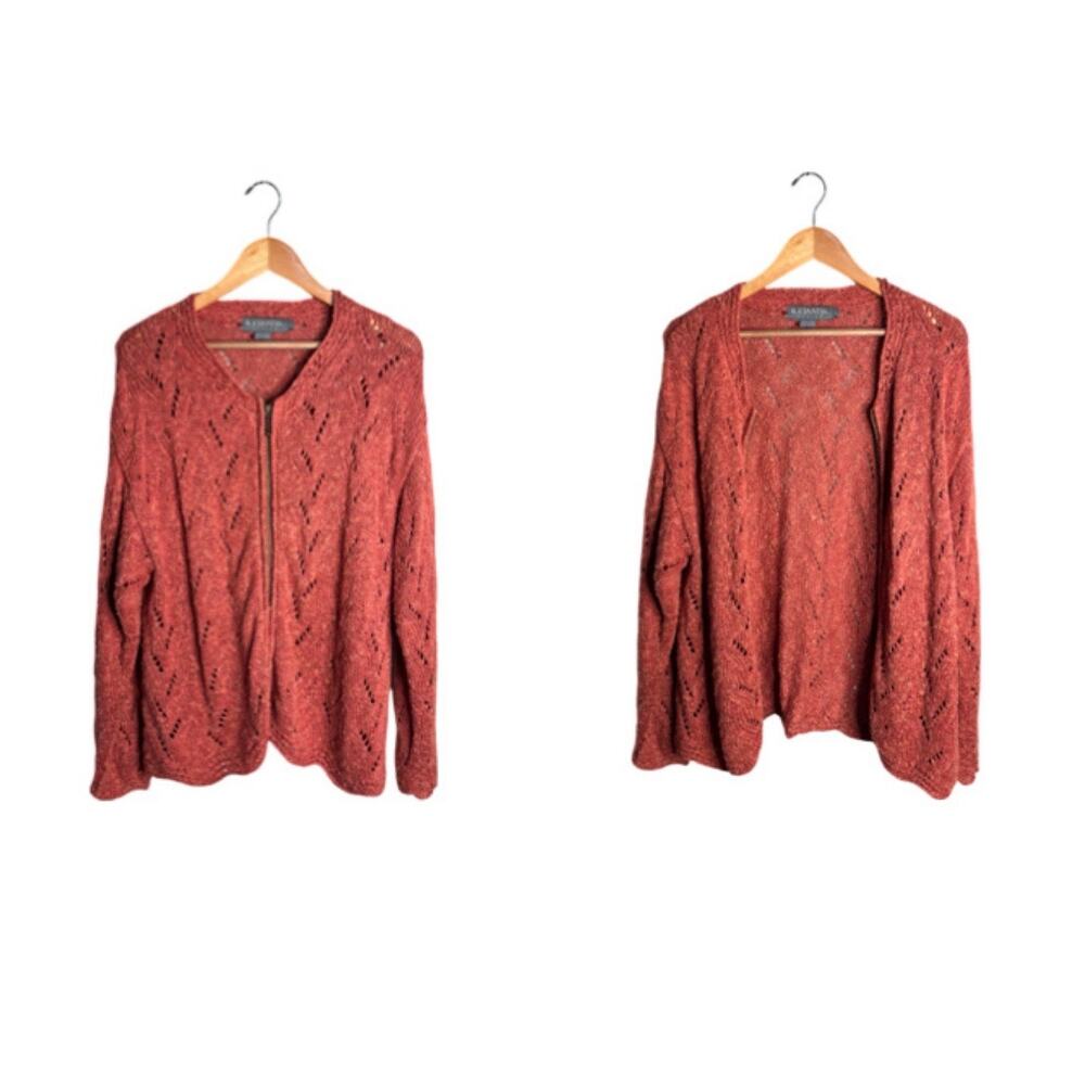 Icelandic Design Cardigan Linen Size Large Zip Up Salmon Pink Open Knit 1998